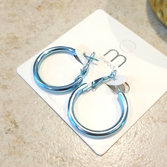 3 for $15 Aqua Blue Metallic Hoops - Picture 2 of 3